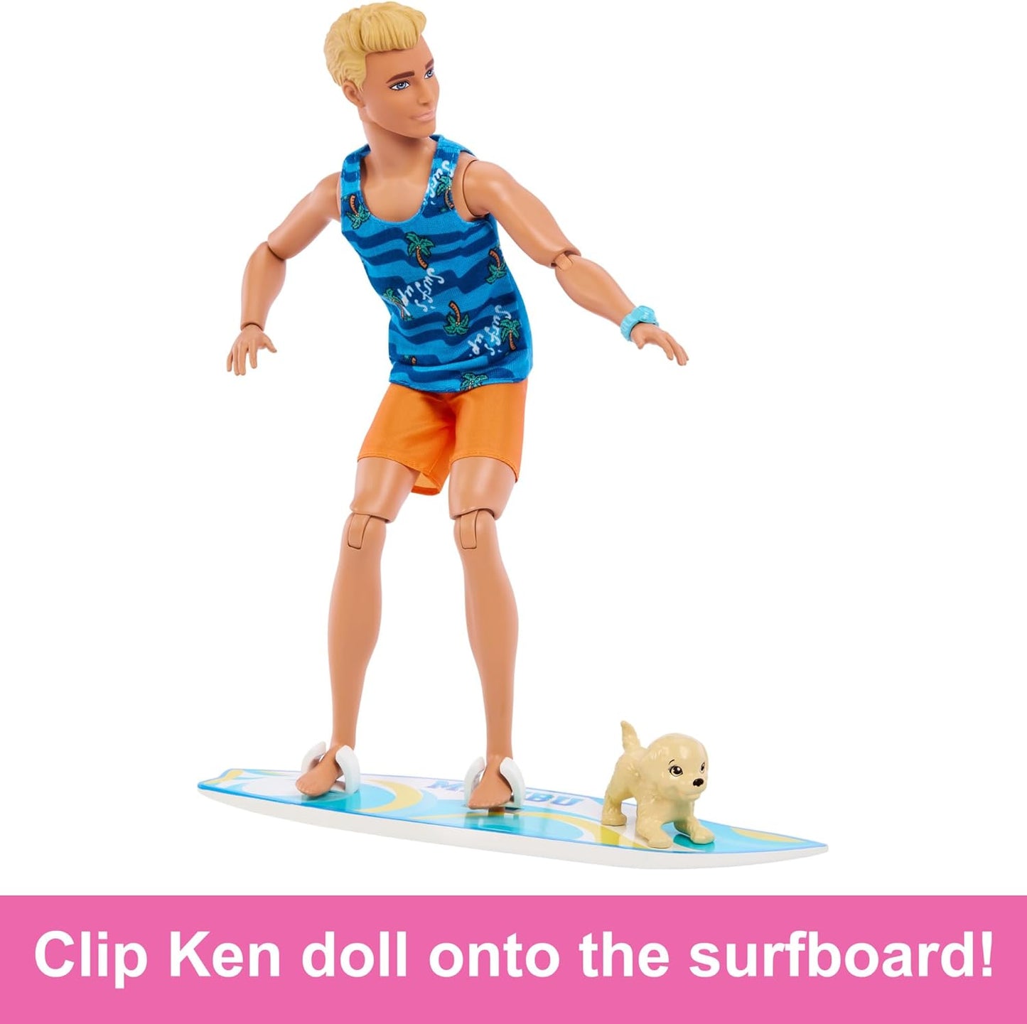 Barbie Ken Doll with Surfboard and Pet Puppy HPT50