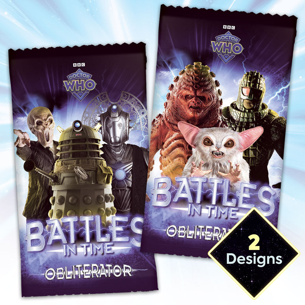 Doctor Who Battles in Time Obliterator Limited Edition open box with packs and cards