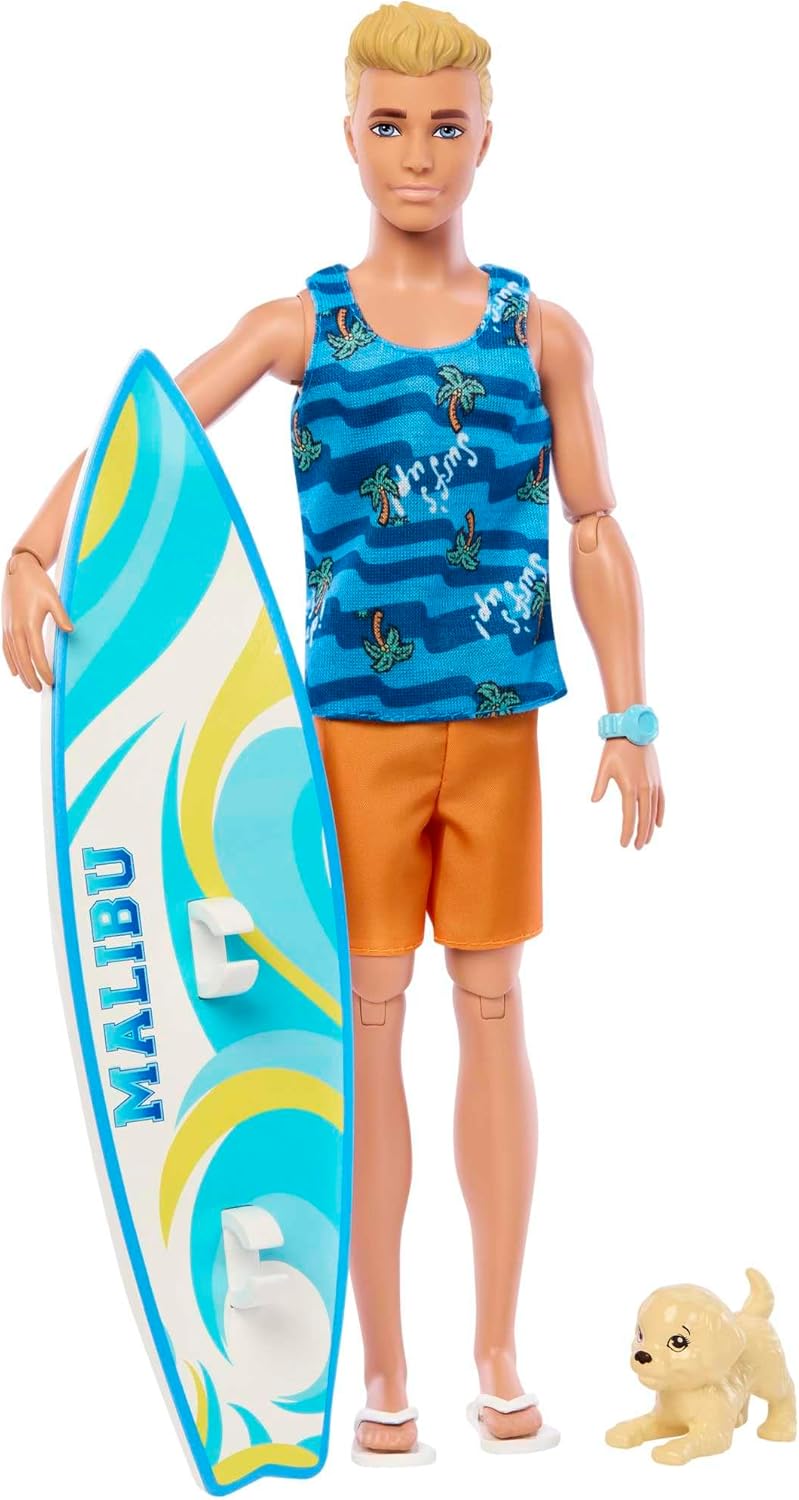 Barbie Ken Doll with Surfboard and Pet Puppy HPT50 by Sensales | Sensales
