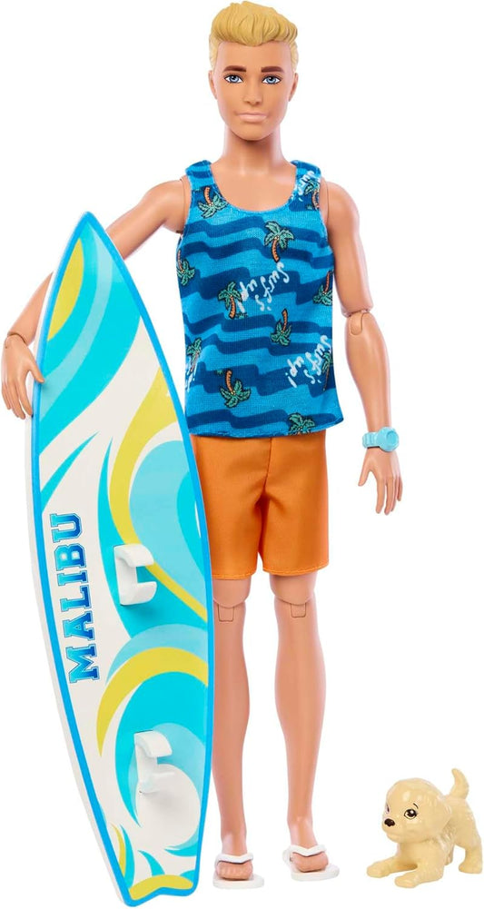 Barbie Ken Doll with Surfboard and Pet Puppy HPT50 by Sensales | Sensales