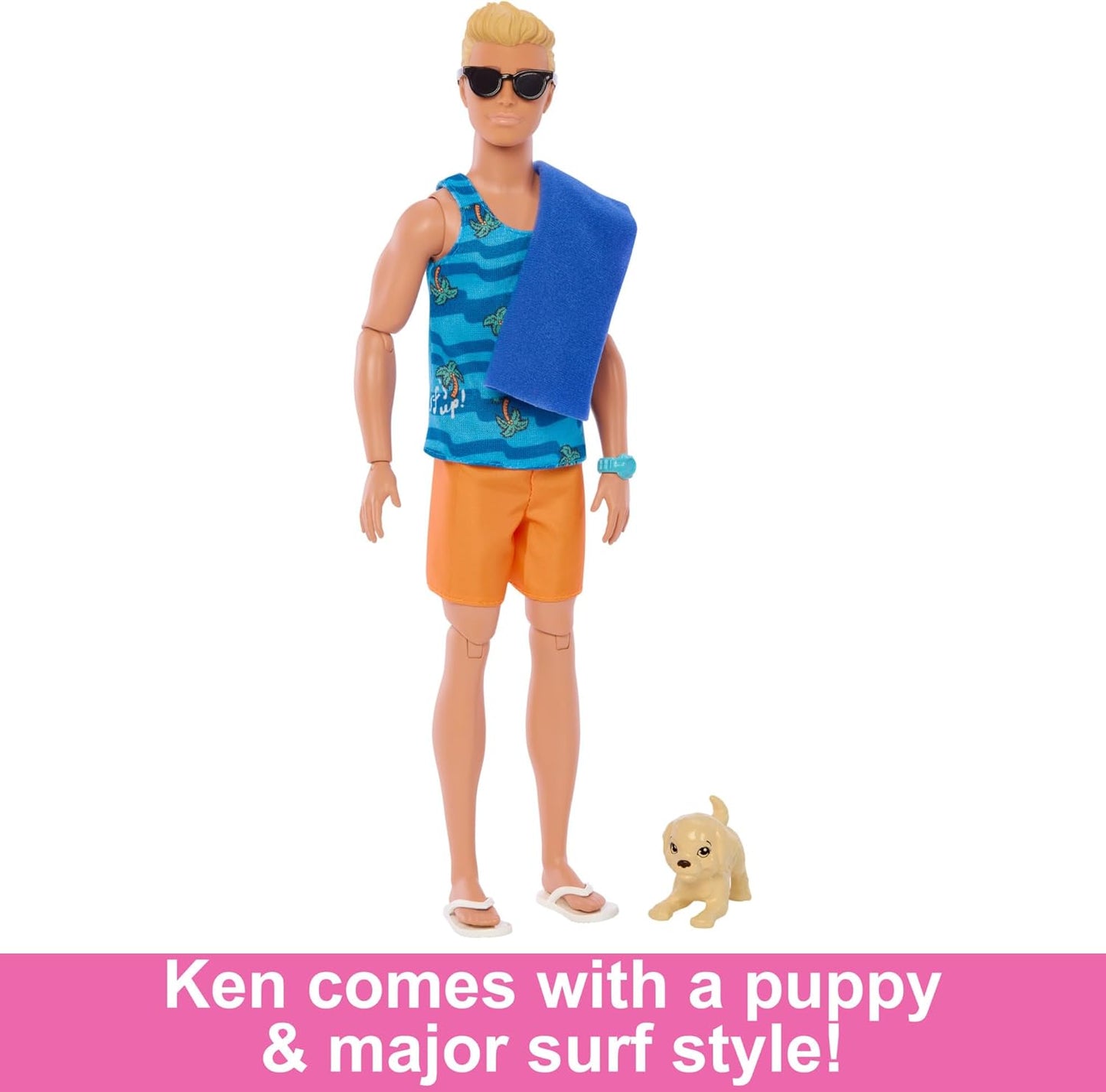 Barbie Ken Doll with Surfboard and Pet Puppy HPT50 by Sensales | Sensales